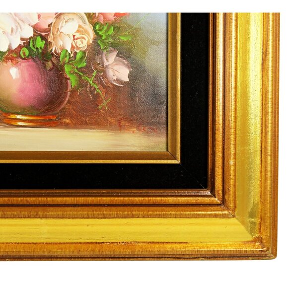Robert Cox Signed 14x15" Oil Painting Pink Rose & Snapdragons Still Life - Picture 2 of 10
